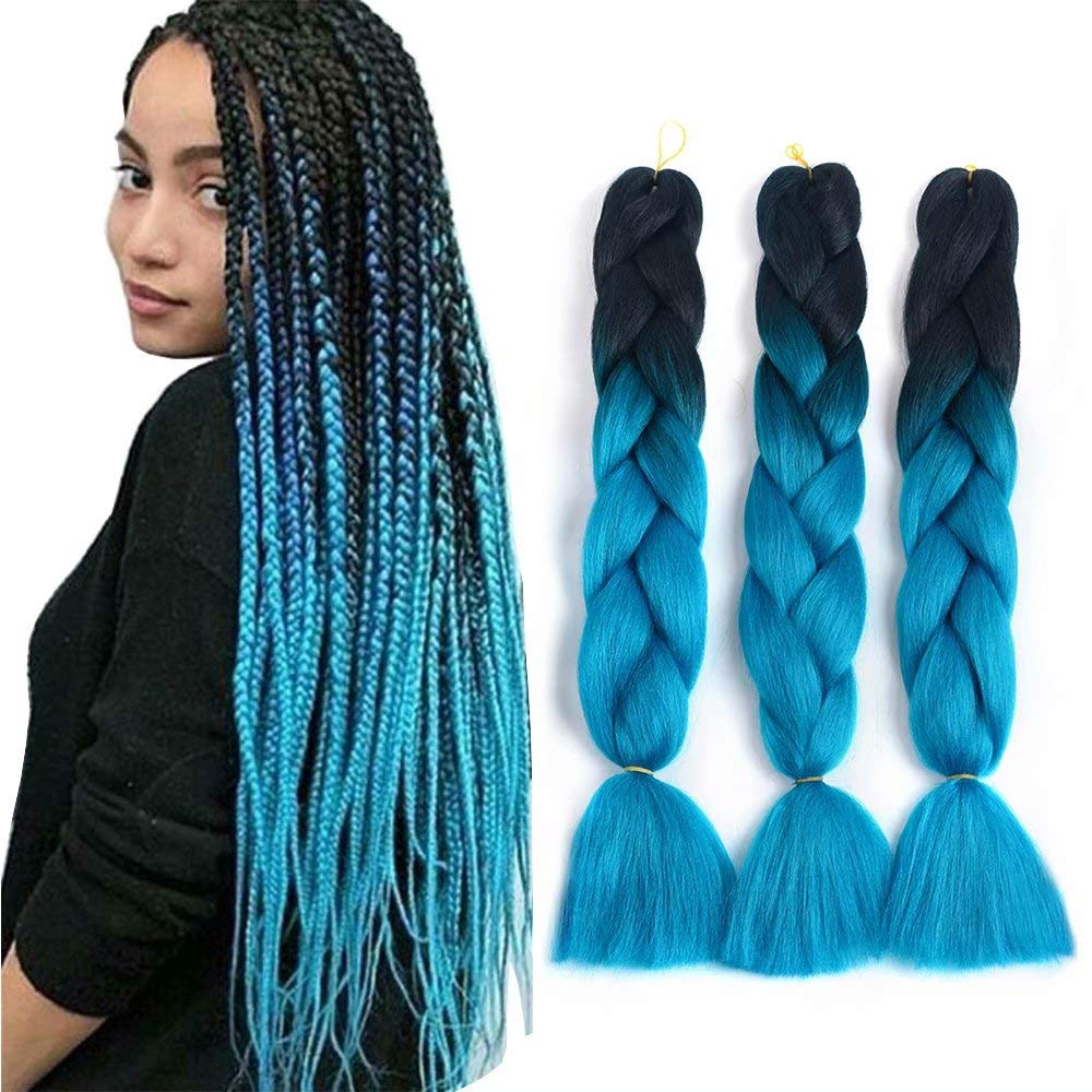 Ombre kanekalonas 60 cm Nr.B59 juoda/mėlyna