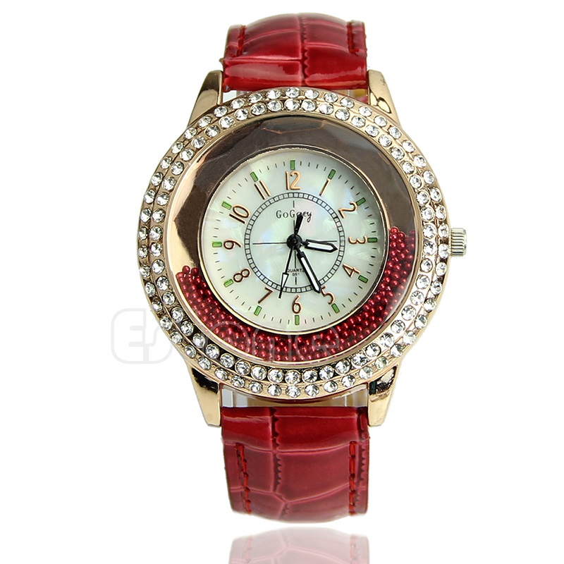 Moteriškas laikrodis su tviskančiomis akutėmis, raudona