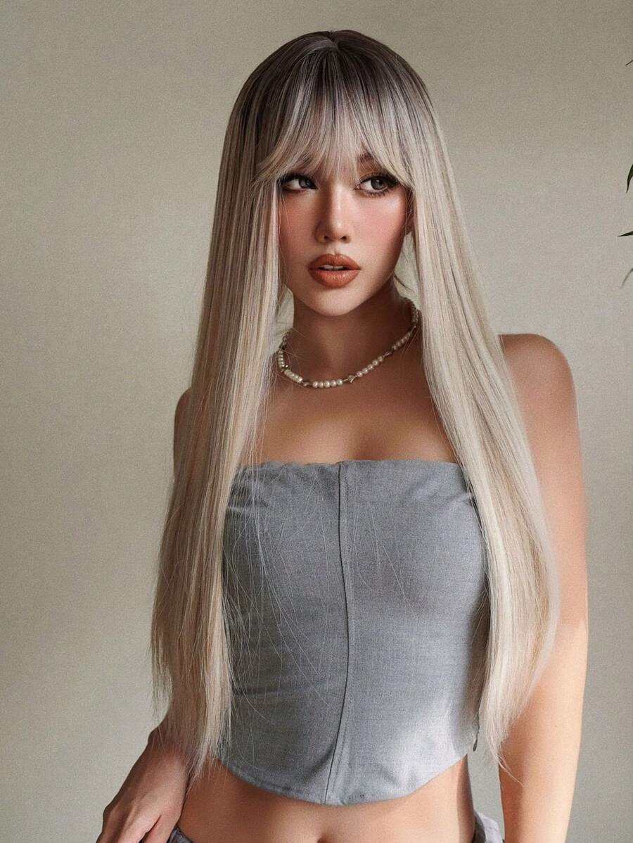 Ilgas blonde  perukas su kirpčiukais nr. 1073-1