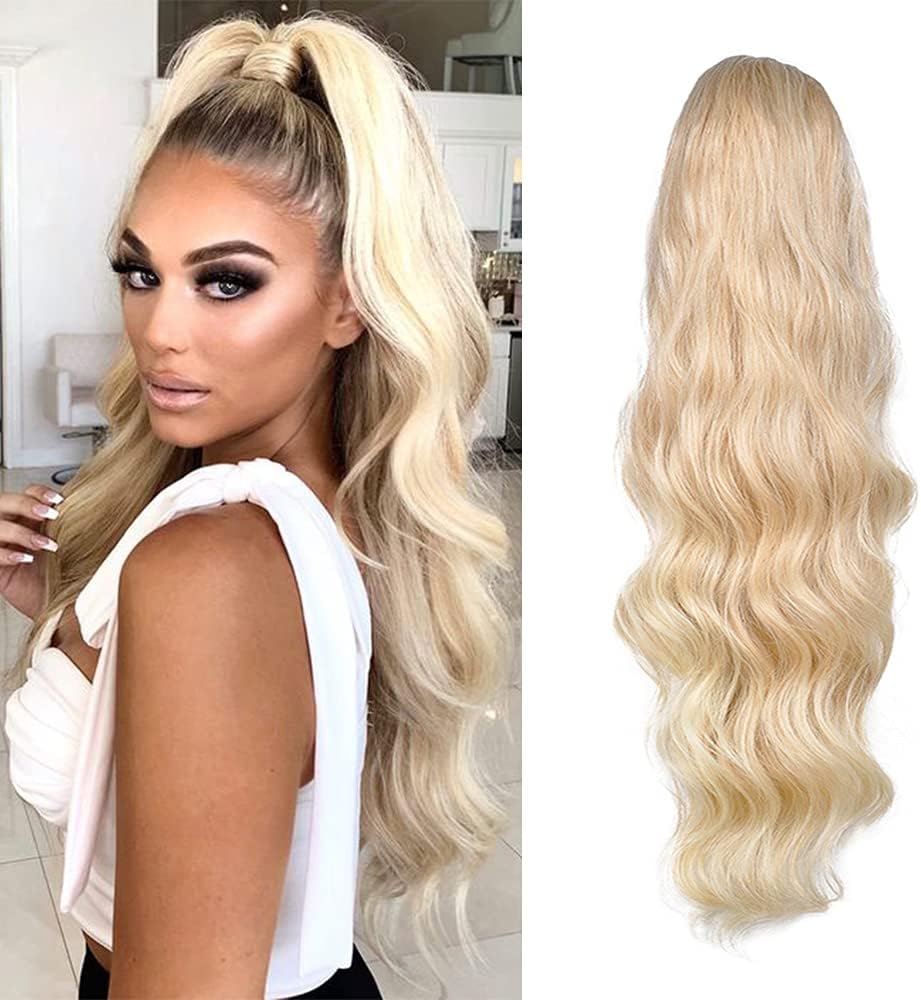 #613 Banguotų plaukų uodega 60 cm blonde