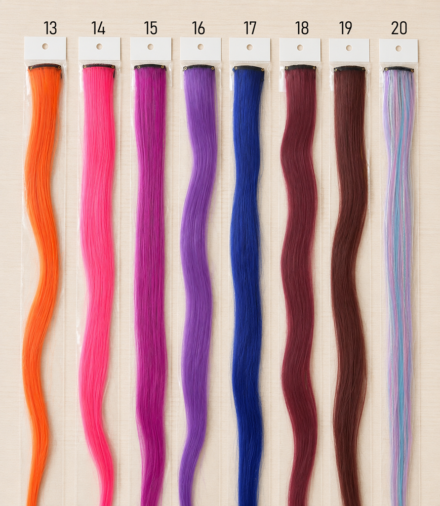Ryškios ir sodrios prisegamos plaukų sruogelės su klipsu (50 cm)