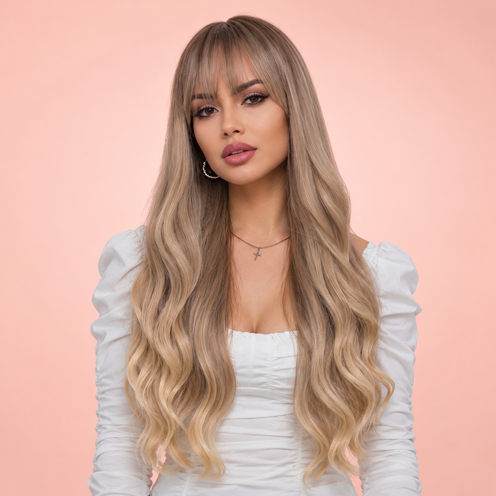 Prabangus „Balayage“ perukas su kirpčiukais – 80 cm